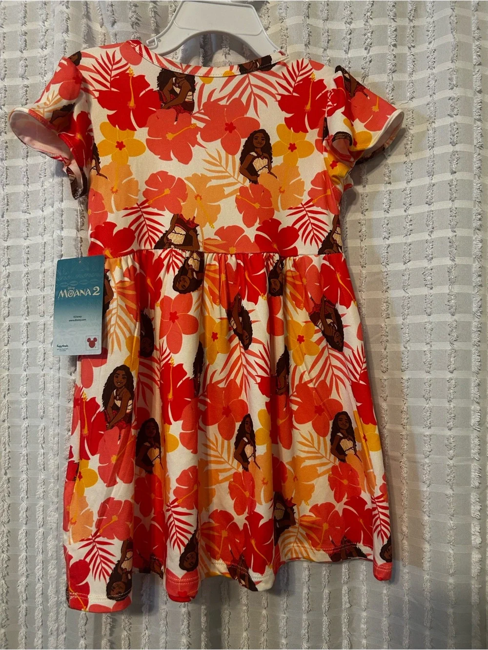 Disney Moana 2 Yummy Dress Girls 2T Red Orange Floral Tropical Flutter Sleeve